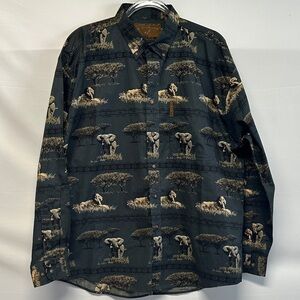 NWT Vintage North River Crossings Safari Print Flannel Shirt Elephants Lions L